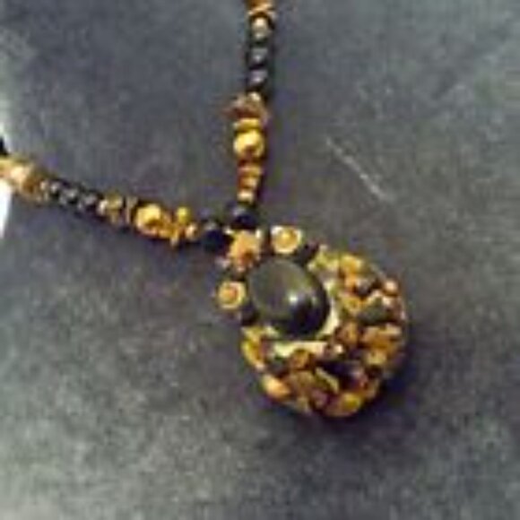 LAISE ADZER FAMOUS DESIGNER ONE OF A KIND UNIQUE TIGER EYE ONYX NECKLACE 63 - Picture 2 of 4